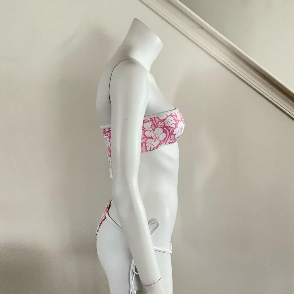 Frankie’s Bikinis Pink Hibiscus Bikini Set Holiday Top Tia Bottom In Sand Sugar